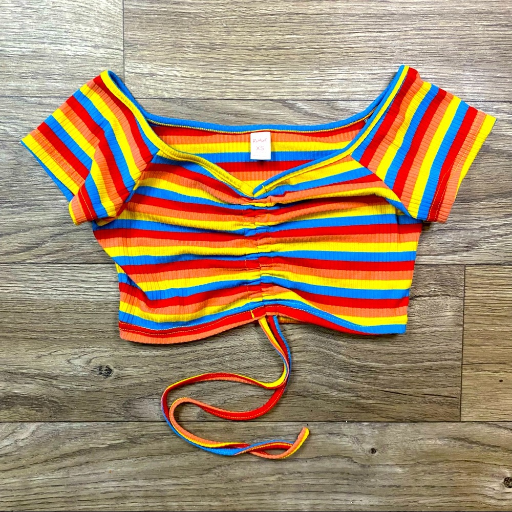 Kidcore Primary Colors Colorful Red Blue Yellow Ribbed Cropped Top